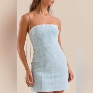 Altar’d State NWOT Addie Tweed Mini Dress size XL Light Blue Shimmer Strapless